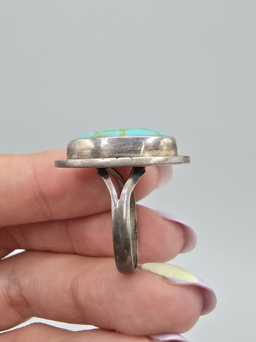 VTG 925 Sterling Silver Turquoise Ring Southwestern Navajo Style Size 8.25 - Picture 6 of 14
